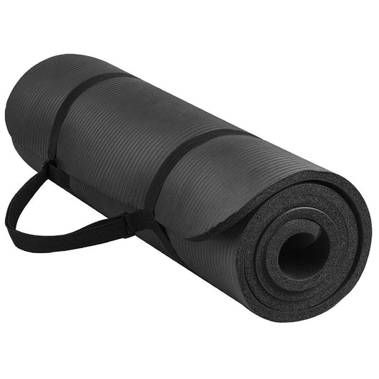 Extra Thick Exercise Yoga Mat with Carrying Strap - Black - Gymzey.com